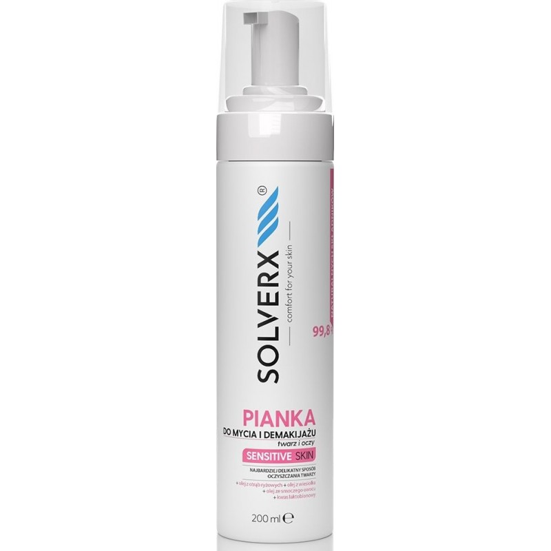 Pianka do mycia i demakijażu twarzy i oczu Solverx Sensitive Skin 200ml