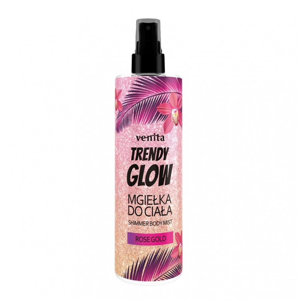 Venita Trendy Glow Rose Gold – Rozświetlająca mgiełka do ciała z drobinkami, 200 ml