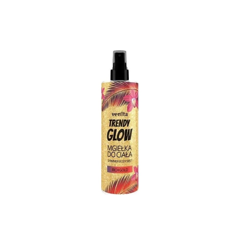 Venita Trendy Glow Rich Gold – Rozświetlająca mgiełka do ciała z drobinkami, 200 ml