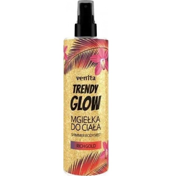 Venita Trendy Glow Rich Gold – Rozświetlająca mgiełka do ciała z drobinkami, 200 ml