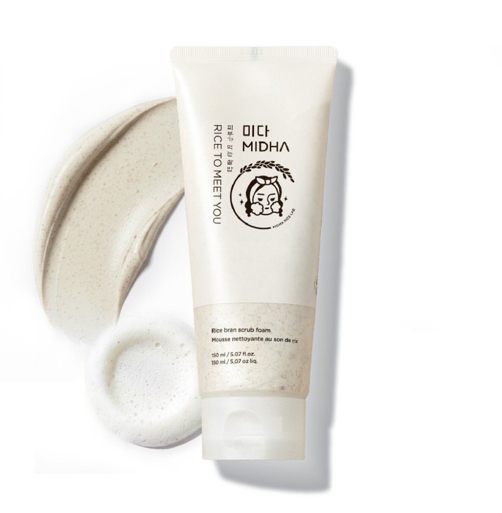 MIDHA Rice Bran Scrub Foam 150 ml – koreańska pianka wygładzająco-oczyszczająca z otrębami ryżu