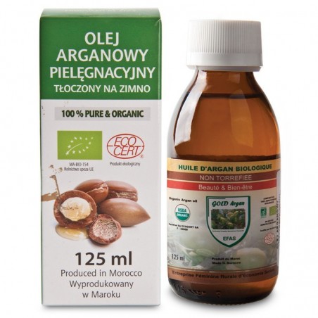 Olej arganowy pielęgnacyjny, tłoczony na zimno, marokański 100% Pure & Organic 125 ml.