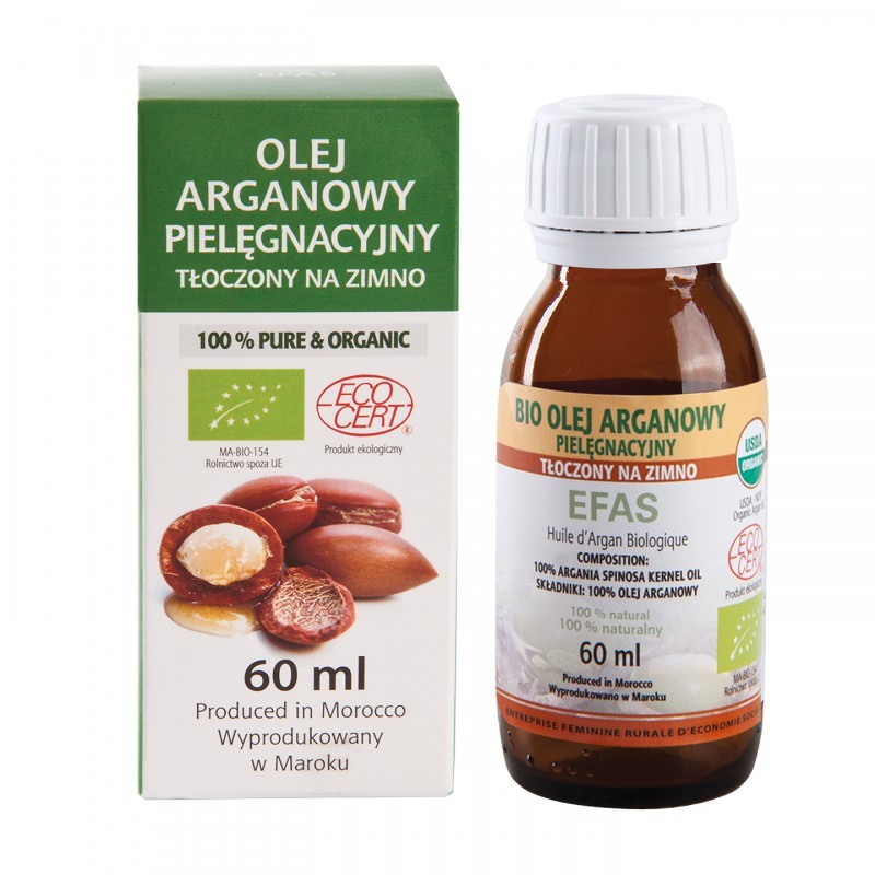 Olej arganowy pielęgnacyjny, tłoczony na zimno, marokański 100% Pure & Organic 60 ml.